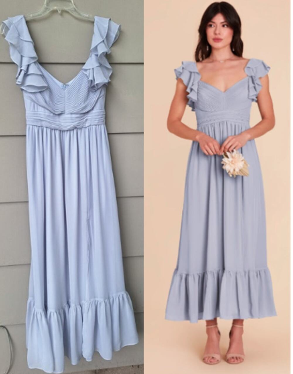 Birdy Grey Michelle Dress Gown Chiffon Dusty Blue Ruffles Pleats XS Sleeveless